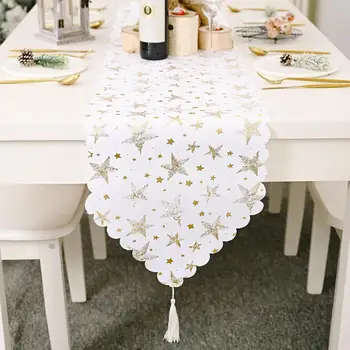

Gold Stamping White Table Runner for Christmas Party Decoration Table Runner Banquet Party Wedding Decoration Tafelloper