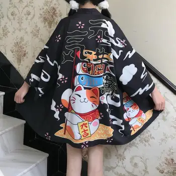 

New style Yukata female cardigan shirt harajuku kawaii style Kimonos woman 2020 blouse obi haori Japanese streetwear Lucky Cat
