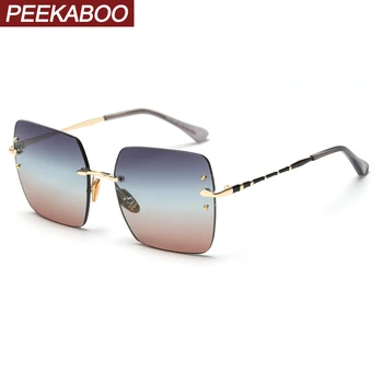 

Peekaboo frameless polarized sunglasses women square rivets 2020 summer female rimless sun glasses gradient high quality