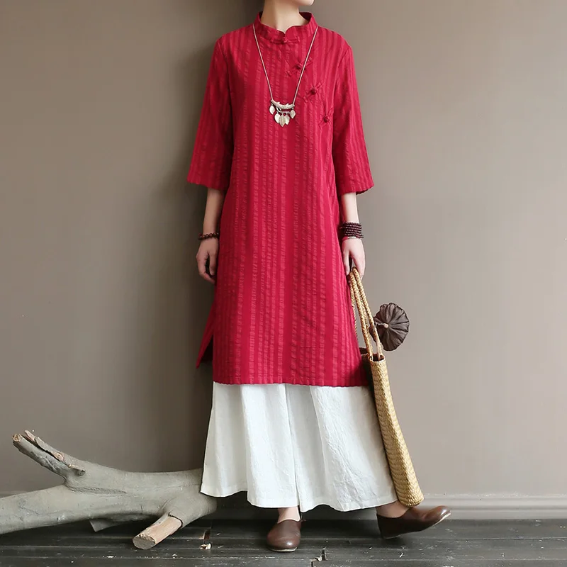 Prezzo Supporto originale e high end vestito da donna, con retro diagonale risvolto fibbia nella Repubblica di Cina di stile lungo Zen cotone
