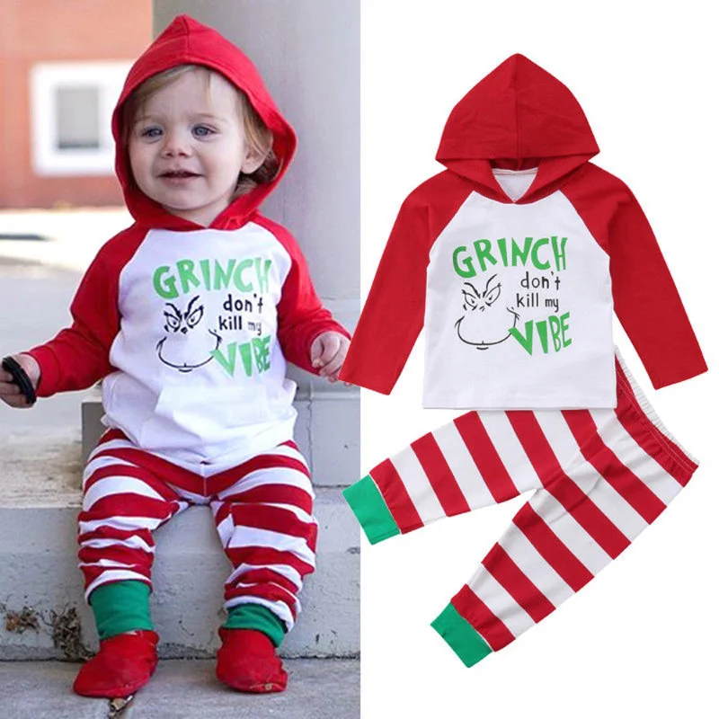 

2019 Christmas Festival Newborn Baby Boys Girls Long Sleeve Letter Tops Hoodies Romper+Pants 2pcs Outfits Set Xmas Clothes Suit
