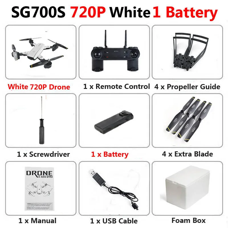 SG700-S Профессиональный складной Дрон с двойной камерой 1080P 720P 4K WiFi FPV широкоугольный оптический поток RC Квадрокоптер вертолет - Цвет: White 720P 1b Foam