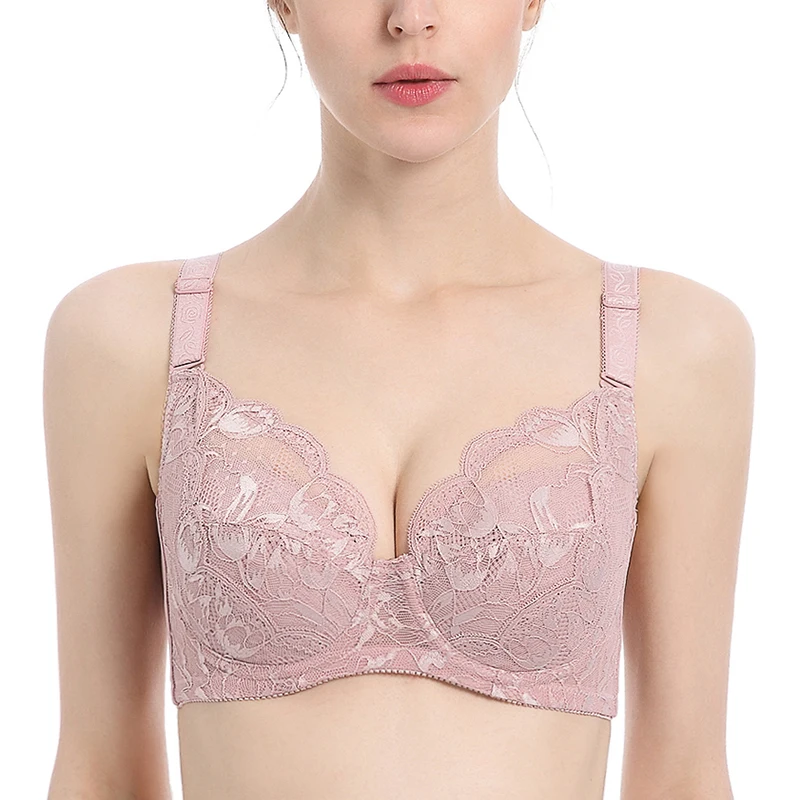 

Comfortable Women's Padded Bra Plus Size Full Coverage Slightly Padded Underwire Lace Embroidery Bra Lingerie for Woman 48H