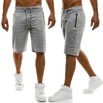 

Summer Pure Color Leisure Shorts Tether Zipper Decorate Pants Motion Bodybuilding Quintuple Trousers Men's Wear Shorts Men