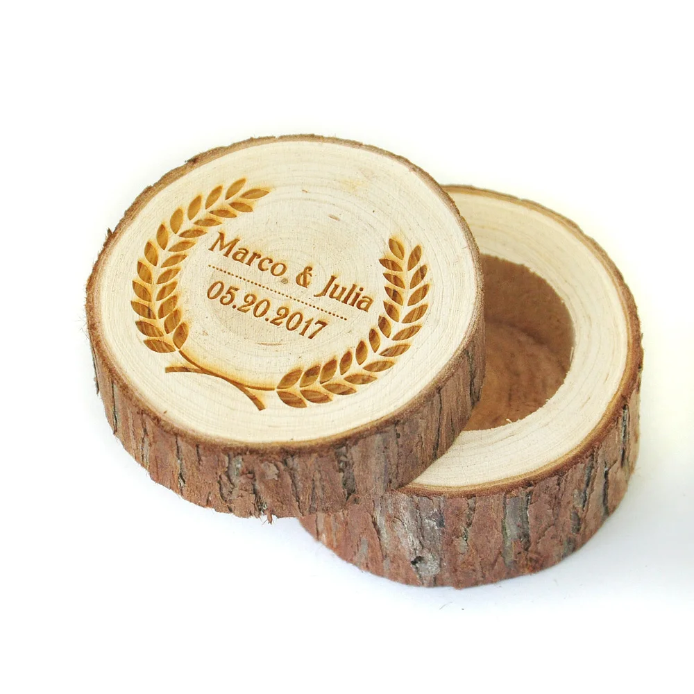 Rustic Wedding Ring Box,Custom Engraved Wood Ring Boxes,Personalized Wooden Ring Holder,Country Wedding Ring Box - Цвет: Светло-желтый