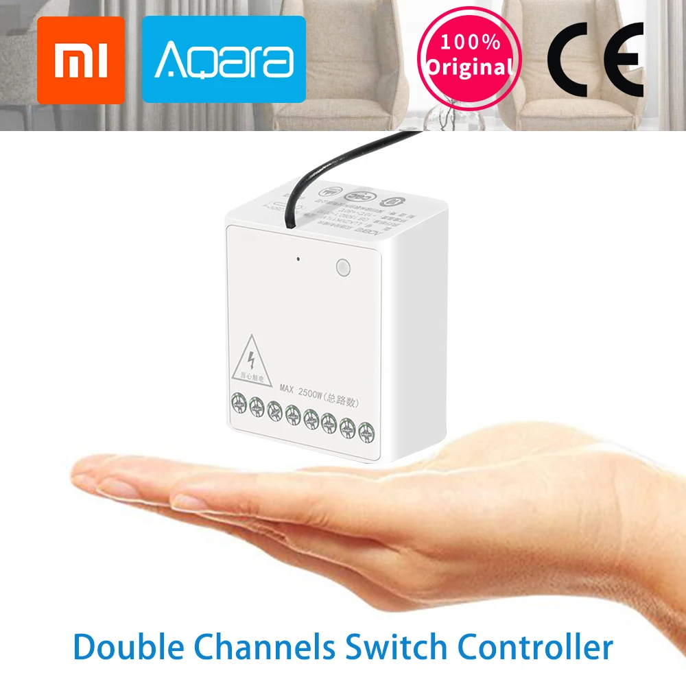Беспроводной релейный модуль xiaomi Aqara, двустороннее управление, двойной переключатель каналов, умный светильник для mi Home app