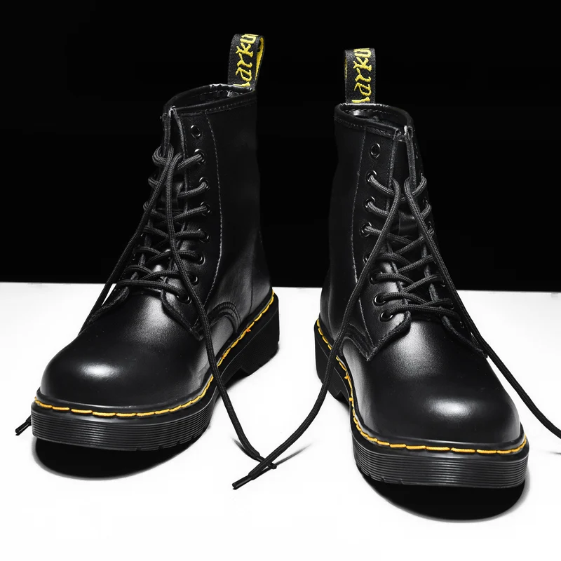 

Men's high top Martin boots British style black leather outdoor casual shoes autumn and winter couple boots large size 35-46