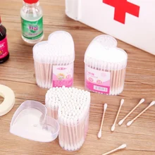 140 шт хлопок мягк тампон наращивание ресниц индивидуальная щетка с коробкой в форме сердца одноразовые косметические ватные палочки