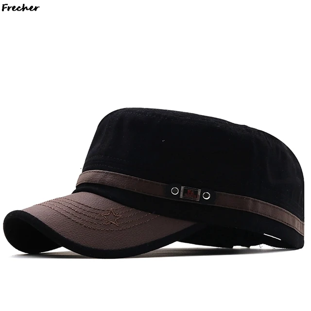 Casquette militaire rétro en coton délavé pour homme et femme (Couleur:  Noir)