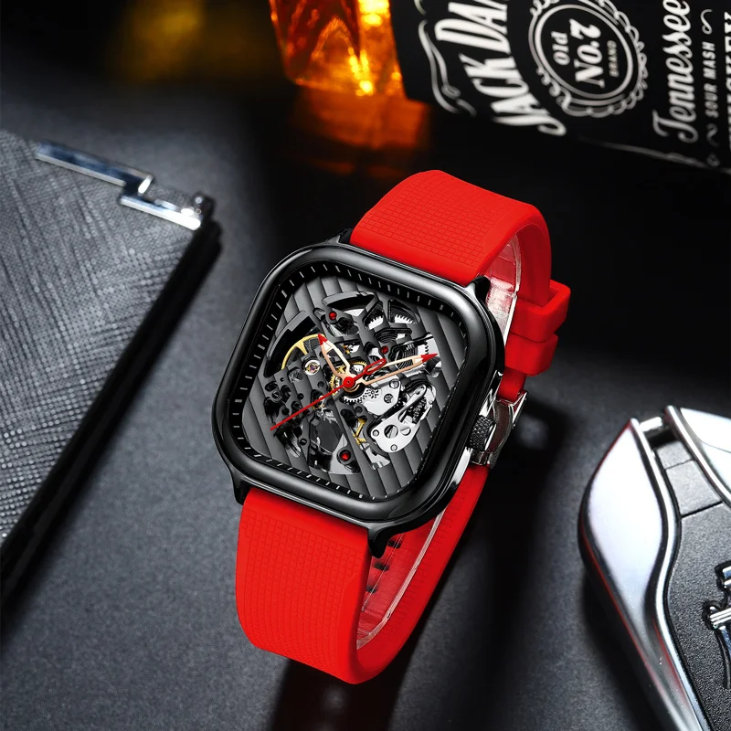 AILANG 2020 new men's automatic watch top brand luxury silicone strap hollow square top ten watches
