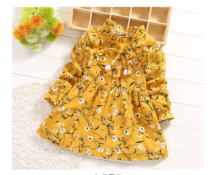 Модное платье для малышей Хлопковое платье с длинными рукавами для маленьких девочек осенняя одежда для девочек