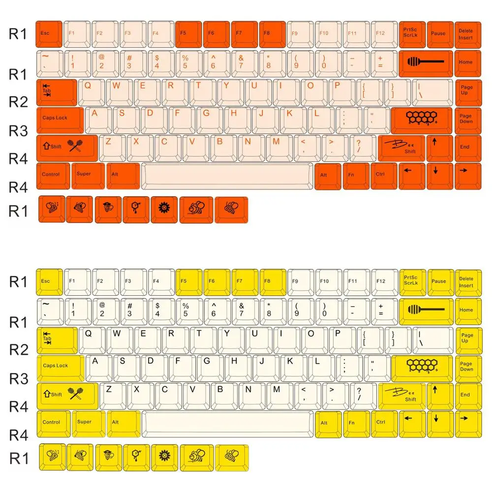 Keycap 84 клавиши PBT Сублимация 84 механическая клавиатура оригинальная высота брелки индивидуальная добавка маленькая Пчелка большой углерод