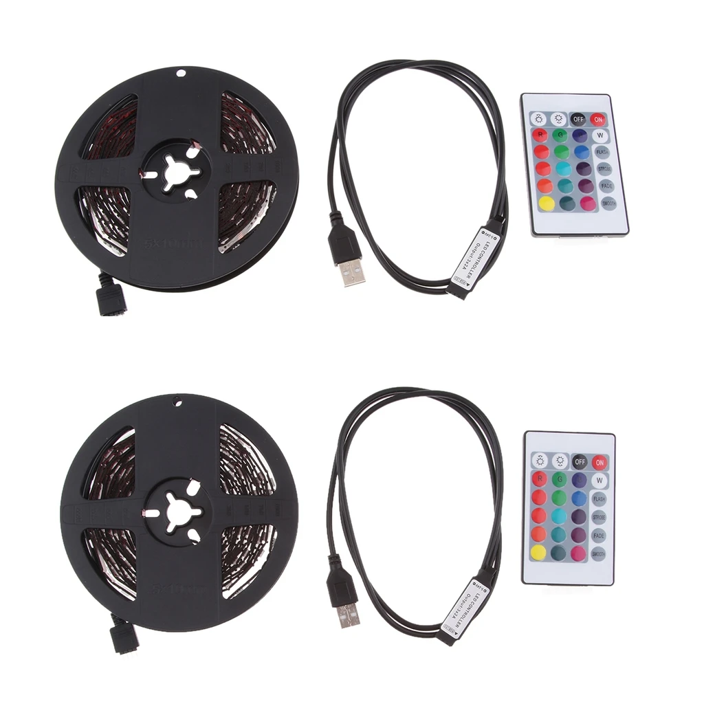 2 Set DC 5V USB LED RGB Strip Light TV Back Lighting with 24-Key Remote - 4m