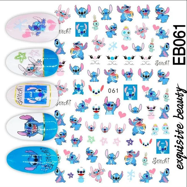 1PCS Disney Cartoon Anime Stitch Nail Sticker Mickey Mouse Donald Duck Nail Slider Dumbo Lion King Art Nail Decoration 061
