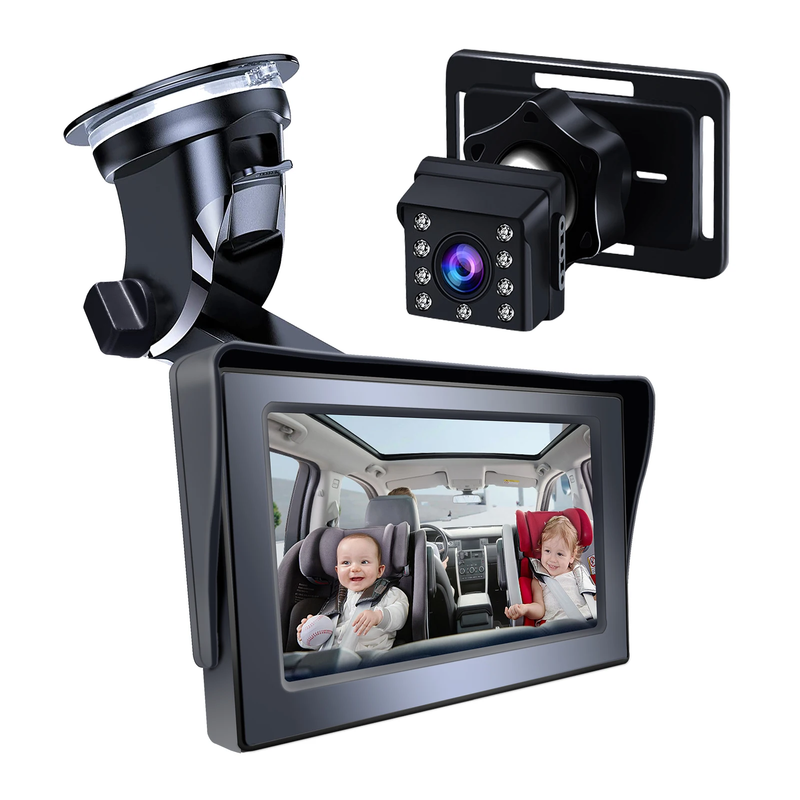 Baby Car Mirror 1080p 4.3 Inch Baby Car Camera 360 Degrees Rotation