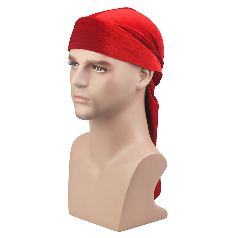 Унисекс дышащая бархатная тюрбан шляпа Durag парики ДУ тюрбан Кепка chemo с длинным шлейфом для девочек на пиратская шляпа Для мужчин wo Для мужчин женские аксессуары для волос - Цвет: Красный