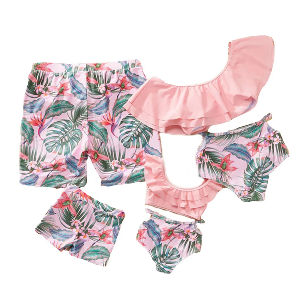 

Leaf Swimsuit Family Outfits Look Mother Daughter Swimwear Mom and Me Bikini Dress Clothes Father Son Swimming Shorts L1220