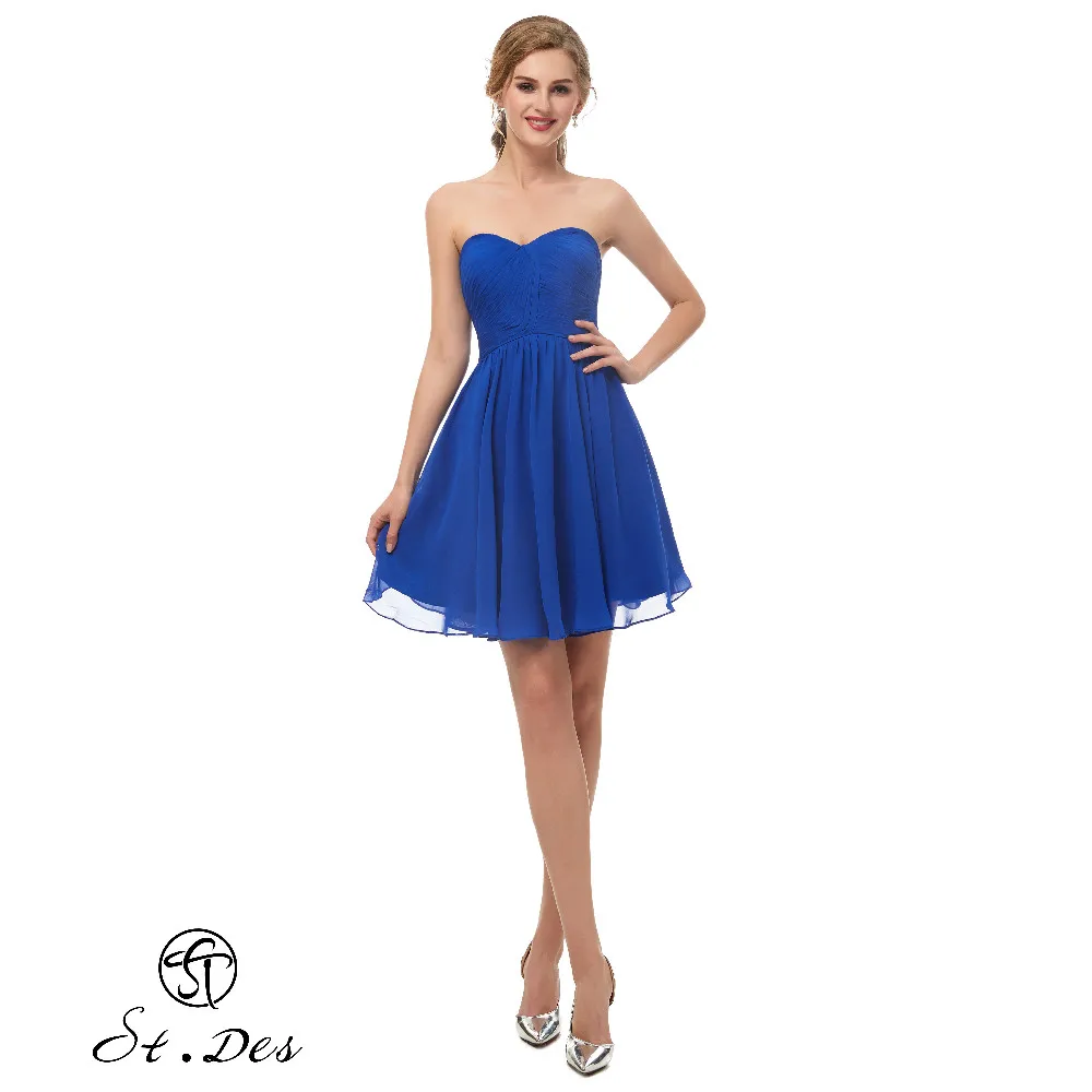 

S.T.DES Evening Dress 2020 New Arrival A-line Sweatheart Blue Sleeveless Designer Short Party Dress Dinner Dress