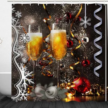 

180x180cm Christmas Santa Claus Polyester Shower Curtain Bathroom Accessories Romantic Snow Bath curtains