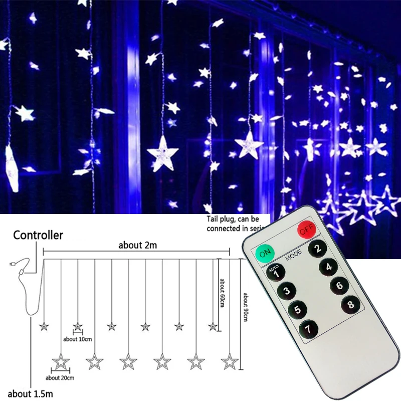 4 м Рождественский светодиодный светильник-гирлянда с дистанционным управлением и регулируемой яркостью, романтическая сказочная звезда, светодиодный светильник-Гирлянда для вечерние, свадебные, светодиодный, гирлянда - Испускаемый цвет: Blue with Remote