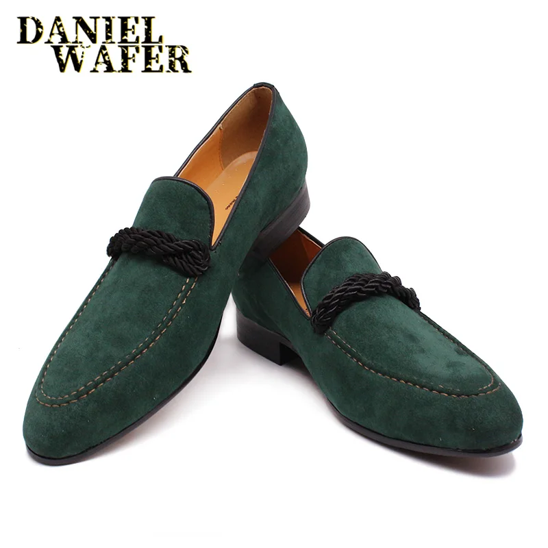 LUXURY MEN'S SUEDE LOAFERS HAND MADE SLIP ON GREEN CASUAL SHOES PENNY LOAFERS FORMAL MEN DRESS OFFICE WEDDING LEATHER SHOES MEN