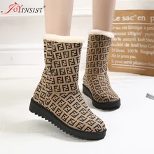 Большие размеры 35-40; женские повседневные зимние теплые ботинки до середины икры на меху; Новое поступление года; женские зимние ботинки на плоской подошве с круглым носком