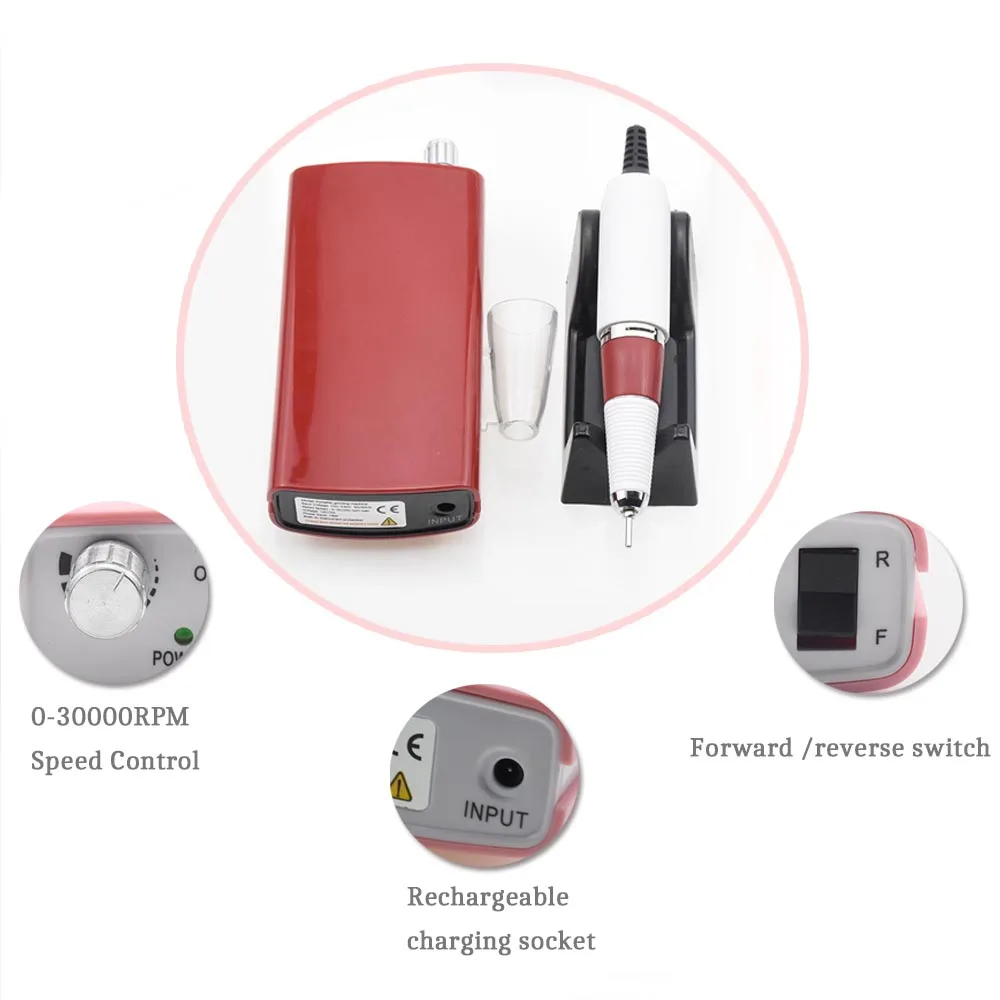 Rechargeable 18W 35000RPM Electric Nail Drill Manicure Machine Set for Nail Pedicure Machine Finger