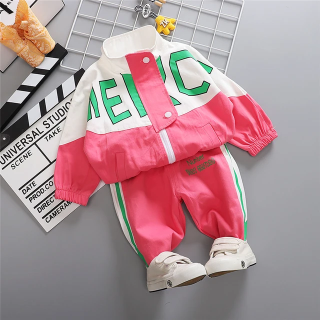 Fashion Spring Autumn Baby Girl Clothes Children Boys Casual Letter Jacket Pants 2Pcs/set Toddler Cotton Costume Kids Tracksuits BOzimulalianFPinkRed