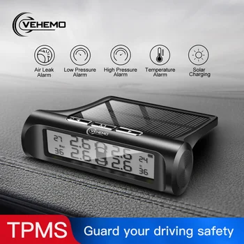 

VEHEMO Solar Power TPMS Car Tire Pressure Alarm Monitor System Auto Security Alarm Systems Tyre Pressure Temperature Warning