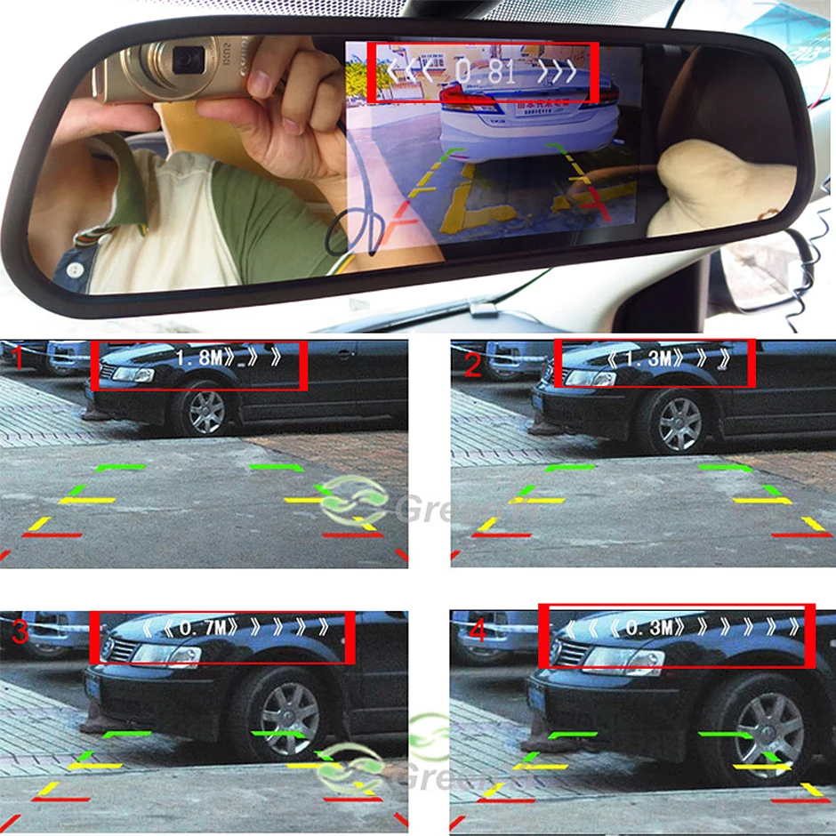 CVBS Car Video Parking Sensor Reverse Backup Radar Detector Assistance 16mm Adjustable Flat Sensors Support Video Input