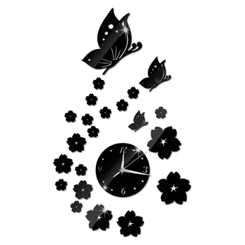 

Hot Sales Mirror Wall Stickers 3D Clock Butterfly Pattern Home Decoration Contemporary Quartz Living Room Clock Sale