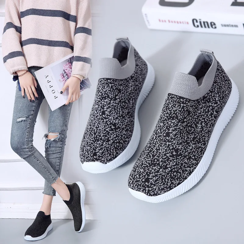 

2019 New Style on Low-Cut Low Top Breathable Slip-Knit round-Toe Lightweight Large Size Flat Heel Flat 3 Days