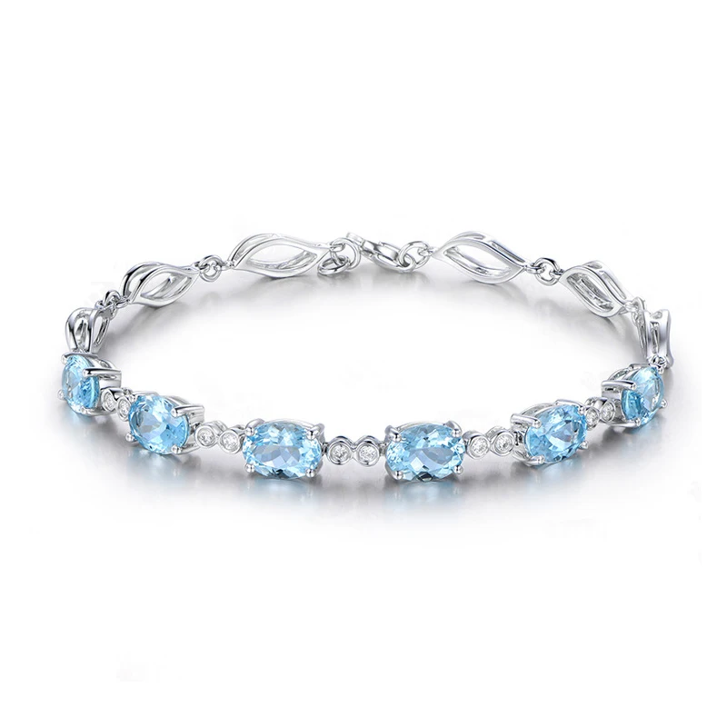 

100% 925 Sterling Silver Color Natural Sapphire Bracelet For Women 18k White Gold Zircon Blue Gemstone Bracelets Crystal Jewelry