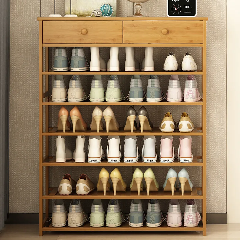 Shoe rack special floor simple simple modern household multi-function door cabinet provincial space solid wood door bamboo