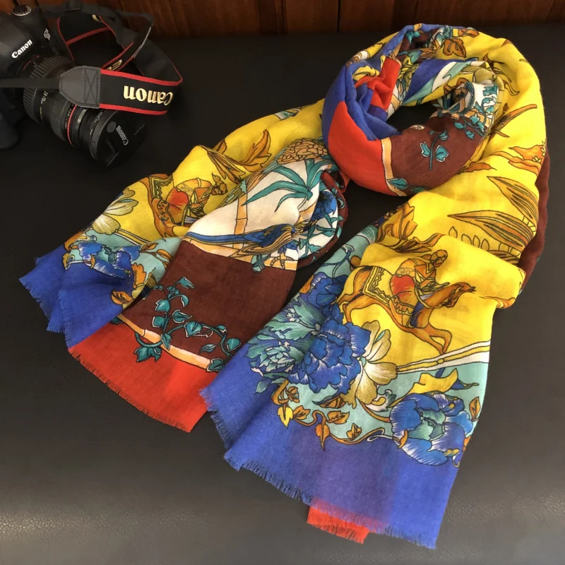 

New Version knight Scarf Women Brand Design Winter Scarves Female Shawls Wraps 100% Cashmere 200*100cm Yellow Blue Bird
