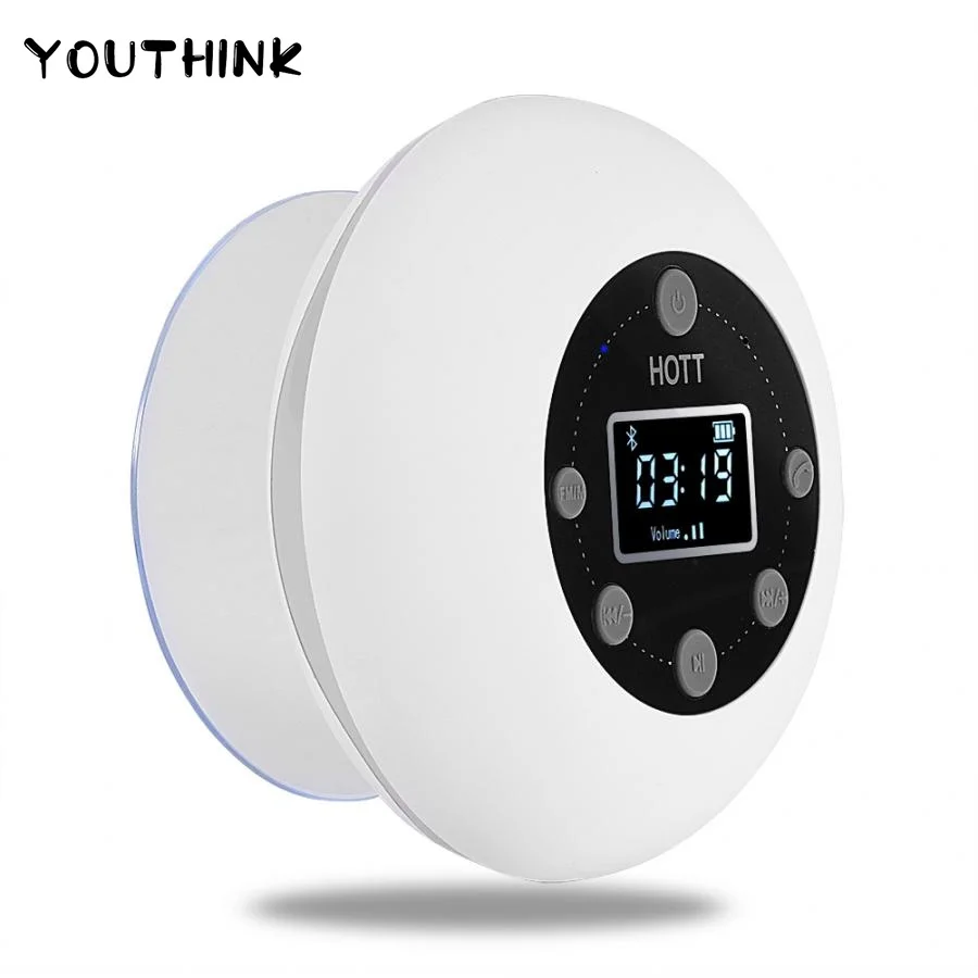Mini Altavoz Bluetooth inalámbrico altavoz para la ducha resistente al agua con copa de succión tiempo pantalla Digital FM Radio micrófono manos libres Steore
