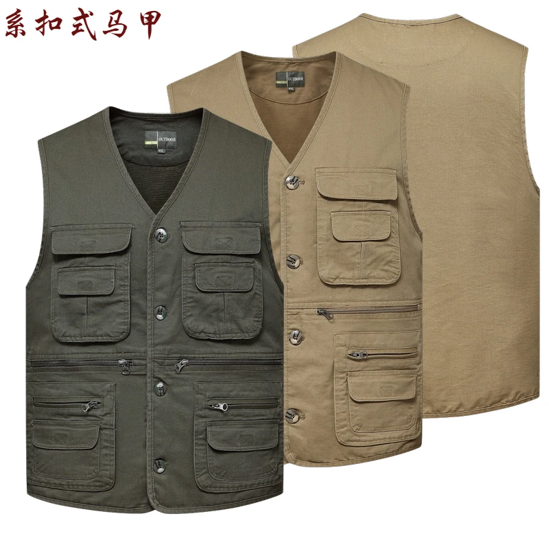 Large size S-4XL vest spring and autumn casual outdoor vest multi-pocket photography cotton vest men's fishing sleeveless vest
