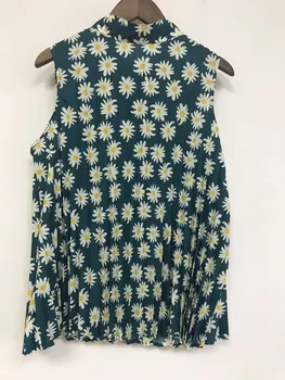 

Daisy Print Half Turtleneck women shirt tops Sleeveless lace-up casual lady blouse fashion wild Female Shirt 2020 new