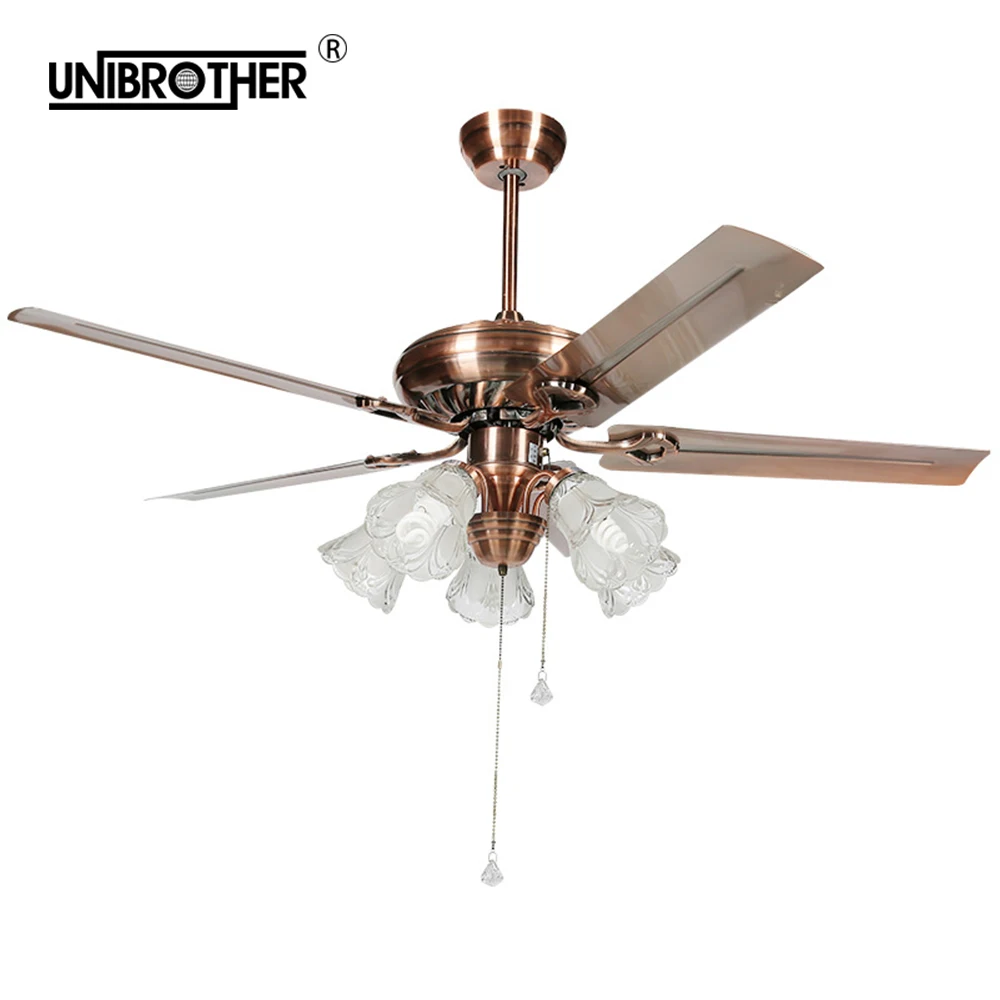 52 inch Iron Ceiling Fan lamp with Light Glass Lampshade Fan Led Home Decor Fixture 110V 220V European Style Dinning Room