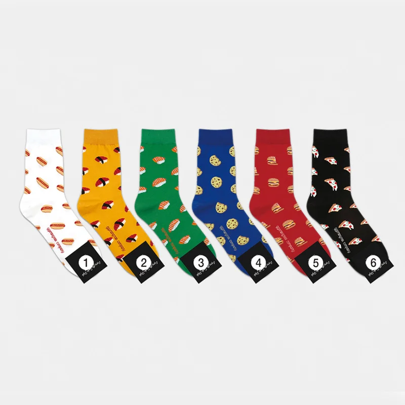 

Pure colors food print socks pizza hot dog hamburger sushi cookies funny cartoon cotton sock sporting casual spring autumn