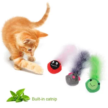 

Top Cat Toy Ball Cute with Feathers Containing Cat nip Spherical Plush Cat Toy with Tail Pet Supplies
