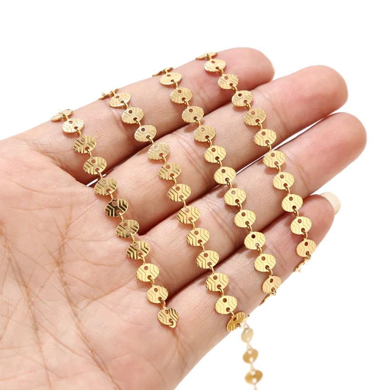 

6mm Width Gold Stainless Steel Embossing Oval Charms Handmade Link Chains For DIY Necklaces Bracelets Jewelry Making Findings