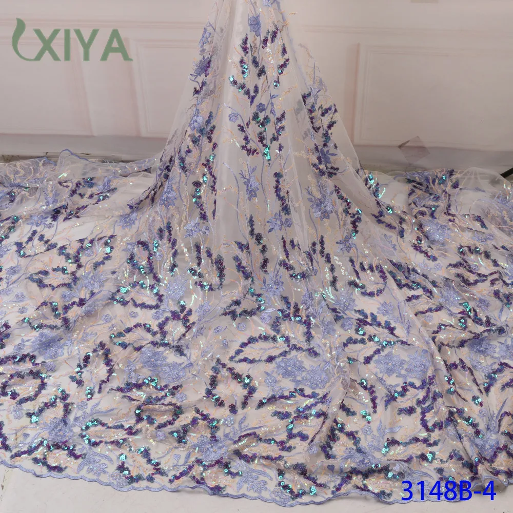 Embroidery Flowers Pattern Sequence Lace Fabric Luxury African Lace Fabric with Sequins Nigerian Tulle Mesh Lace APW3148B