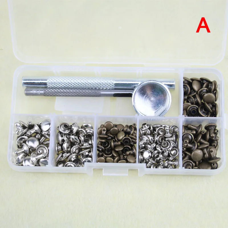 120 Sets Leather Craft Repair Double Cap Rivets Tubular Metal Studs Fixing Tools DIN889