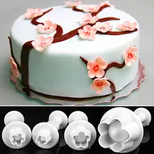Moule à Fondant avec poussoir de fleur de prunier, coupeur de Sugarcraft, coupe de gâteau, outil de décoration de biscuits, ustensiles de cuisson, 4 pièces