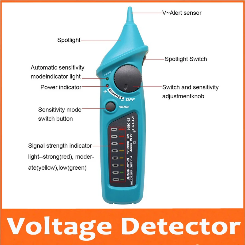 

Non-Contact Voltage Detector AC Voltage Tester Pen with LED Light Voltage Indicator 12-1000V Adjustable sensitivity