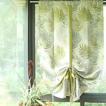 

Nordic Balloon Curtain Garden Wind Jacquard Leaves Lifting Curtain Partition Curtain Door Curtain with Lace Home Decoration
