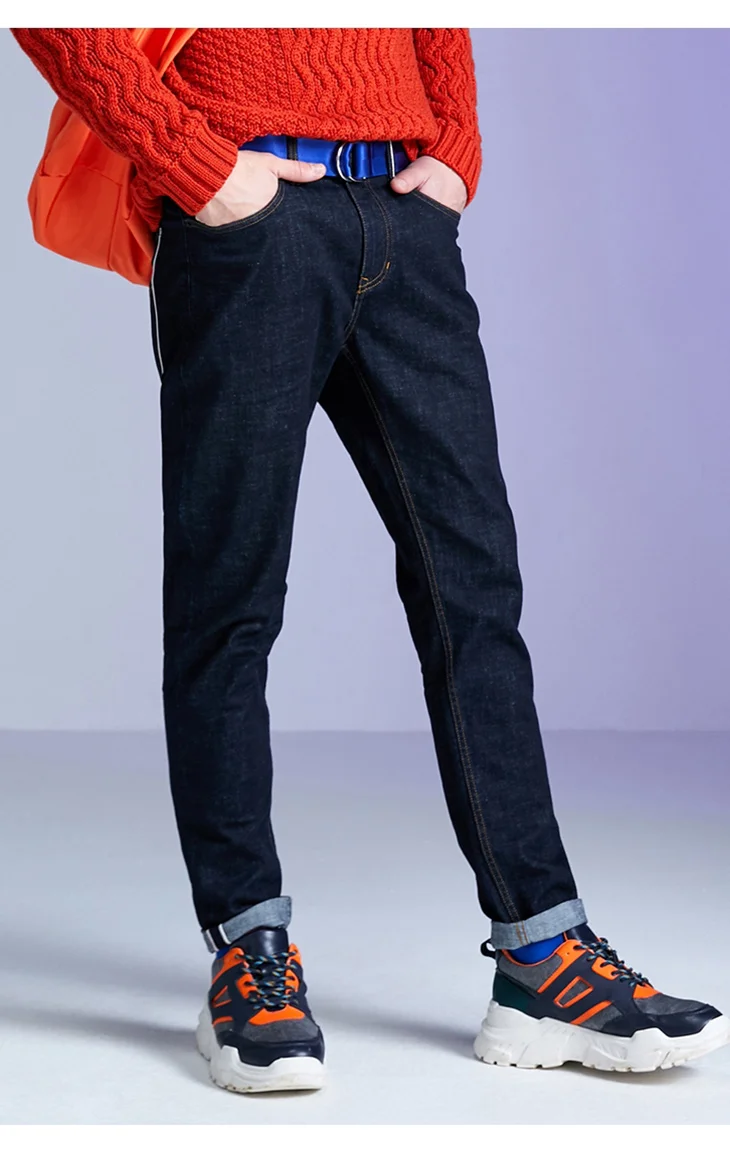 SELECTED Men's Winter Spliced Roll-up Tapered Jeans L|419432525