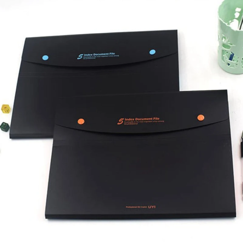 Expanding File Folder 5 Pockets Black Accordion A4 Folder Document Bag Office School Supply
