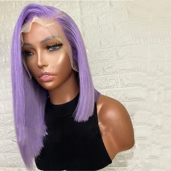 

Fake Scalp Cap 613 Purple Color Lace Human Hair Wigs Straight Brazilian Short Bob Ombre Frontal Wig Black Woman